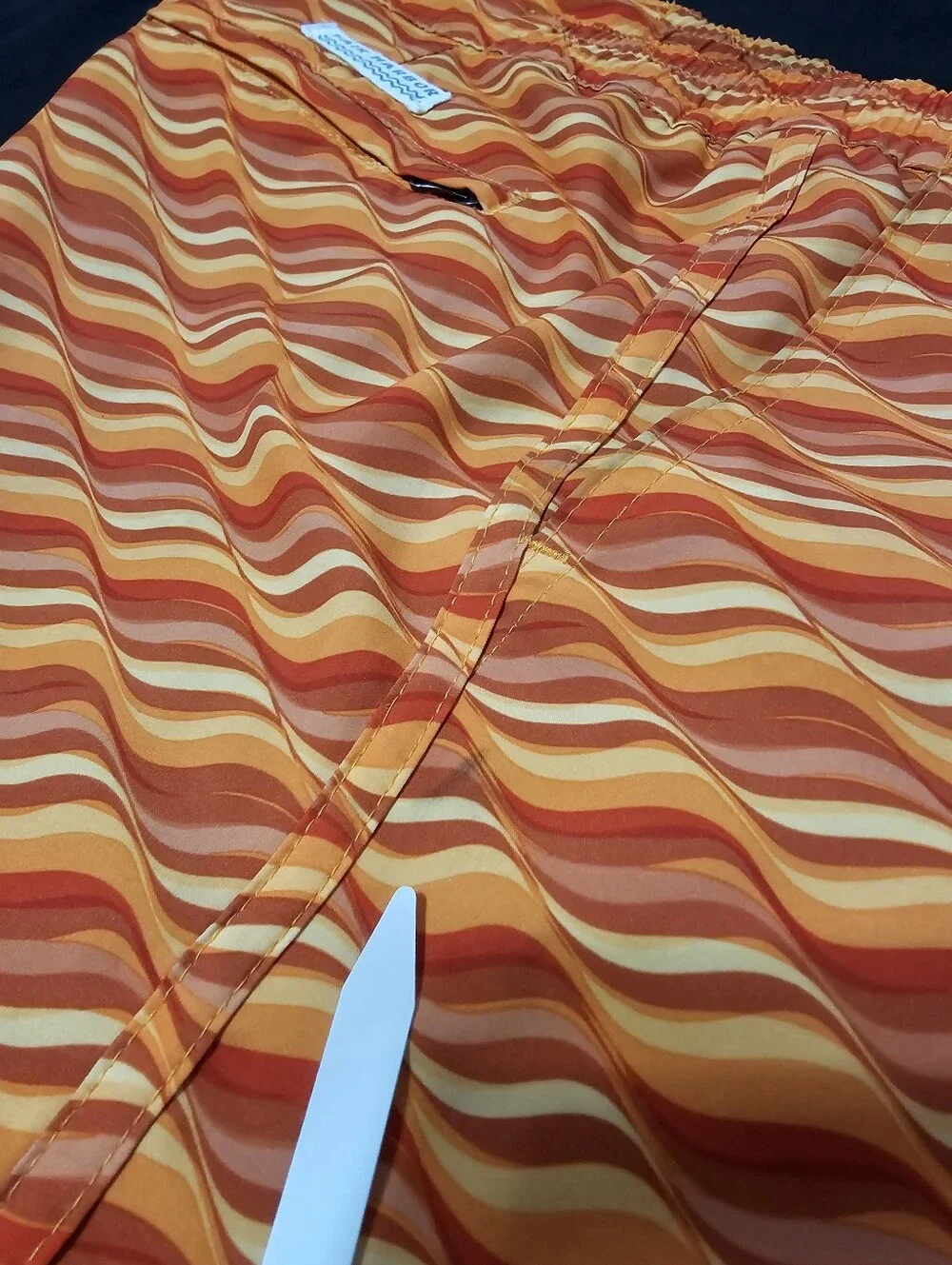 Fair Harbor Orange Retro Wave Print Swim Trunks Shorts Size 33 Sustainable Beach
